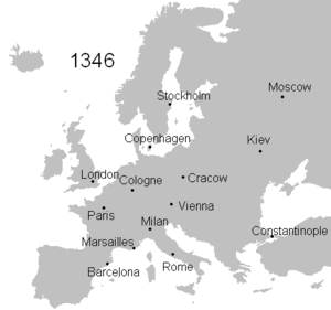 Карта поширення бубонної чуми (джерело Вікіпедія)